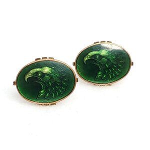Vintage Swank Eagle Cufflinks Green Enamel Gold Tone
